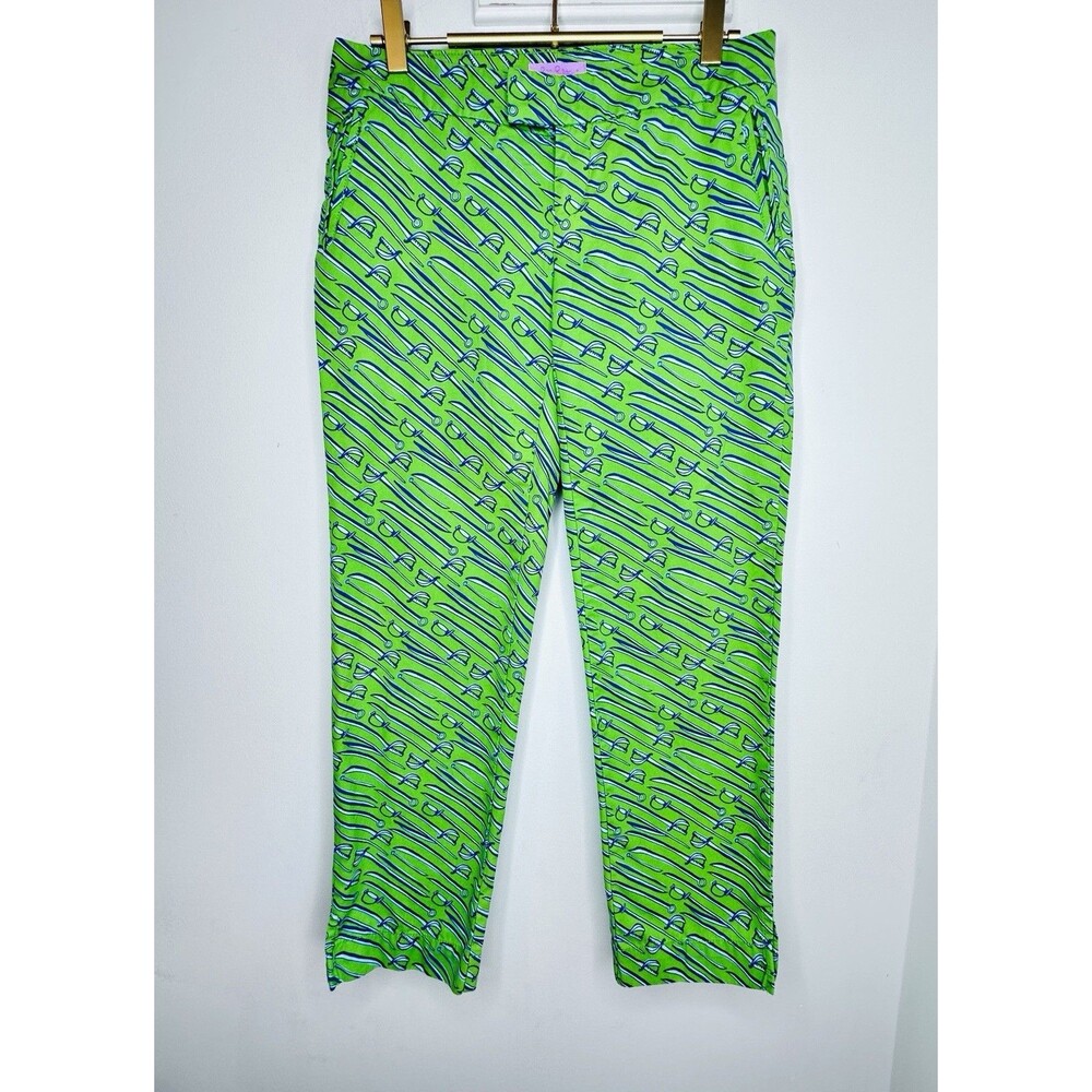 Lilly Pulitzer Size 2 Elaine Ankle Pant Clover Green Swords Nautical Preppy